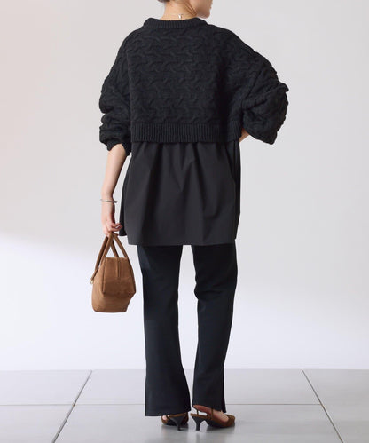 【一件穿出時尚感】拼接編織花紋針織衫