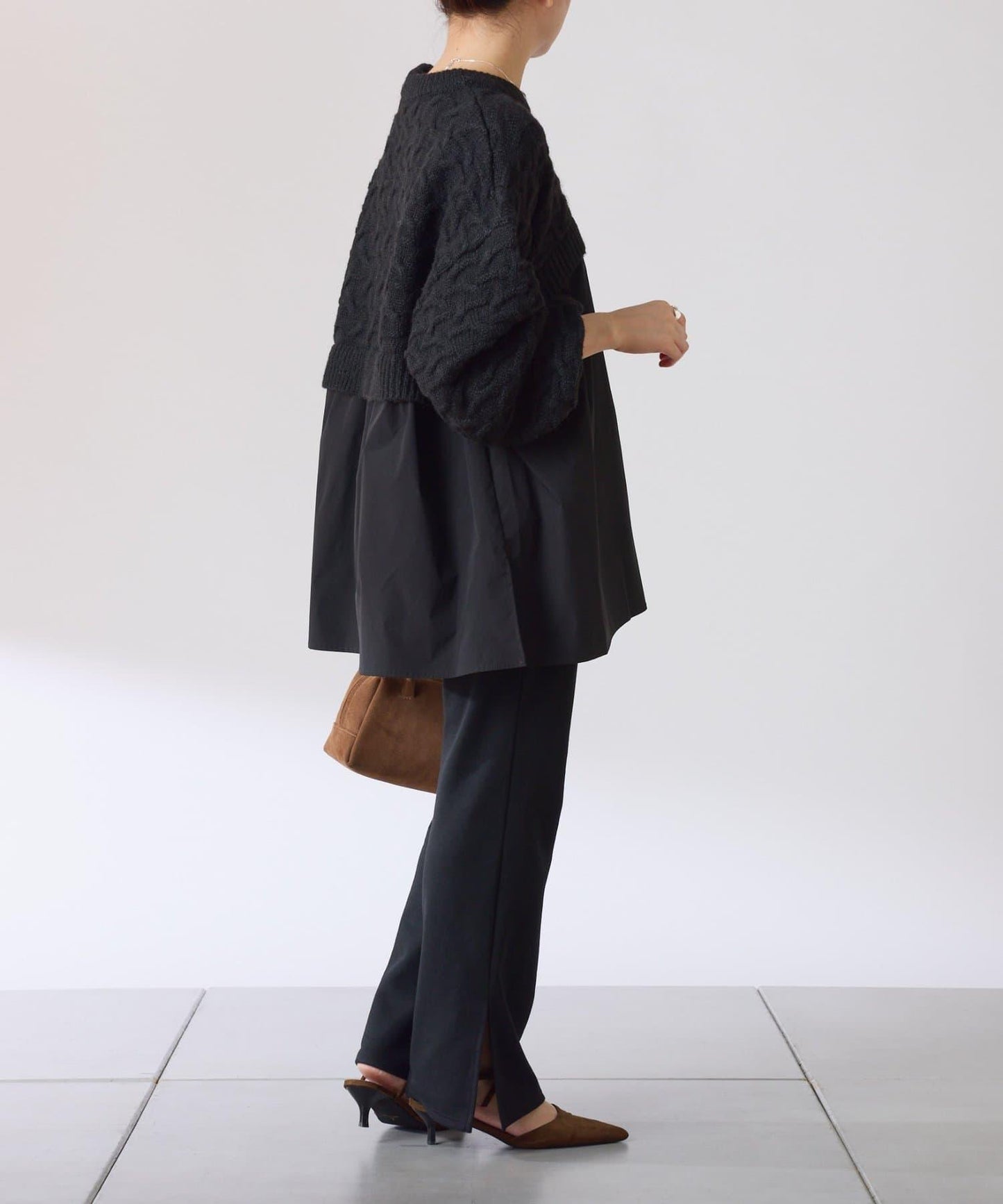 【一件穿出時尚感】拼接編織花紋針織衫