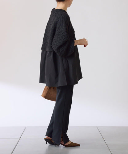 【一件穿出時尚感】拼接編織花紋針織衫