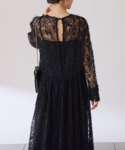 薄紗褶皺連衣裙