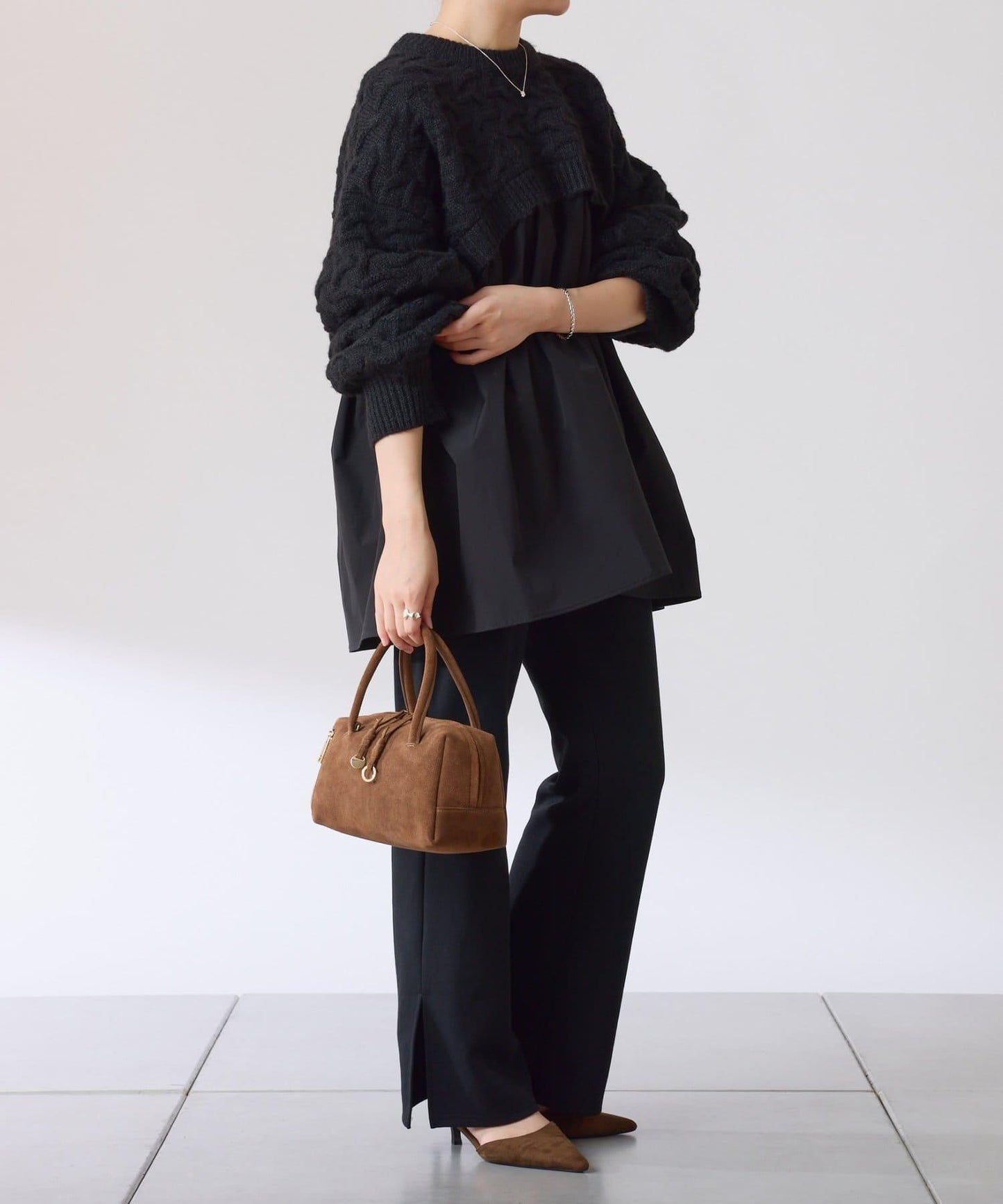 【一件穿出時尚感】拼接編織花紋針織衫