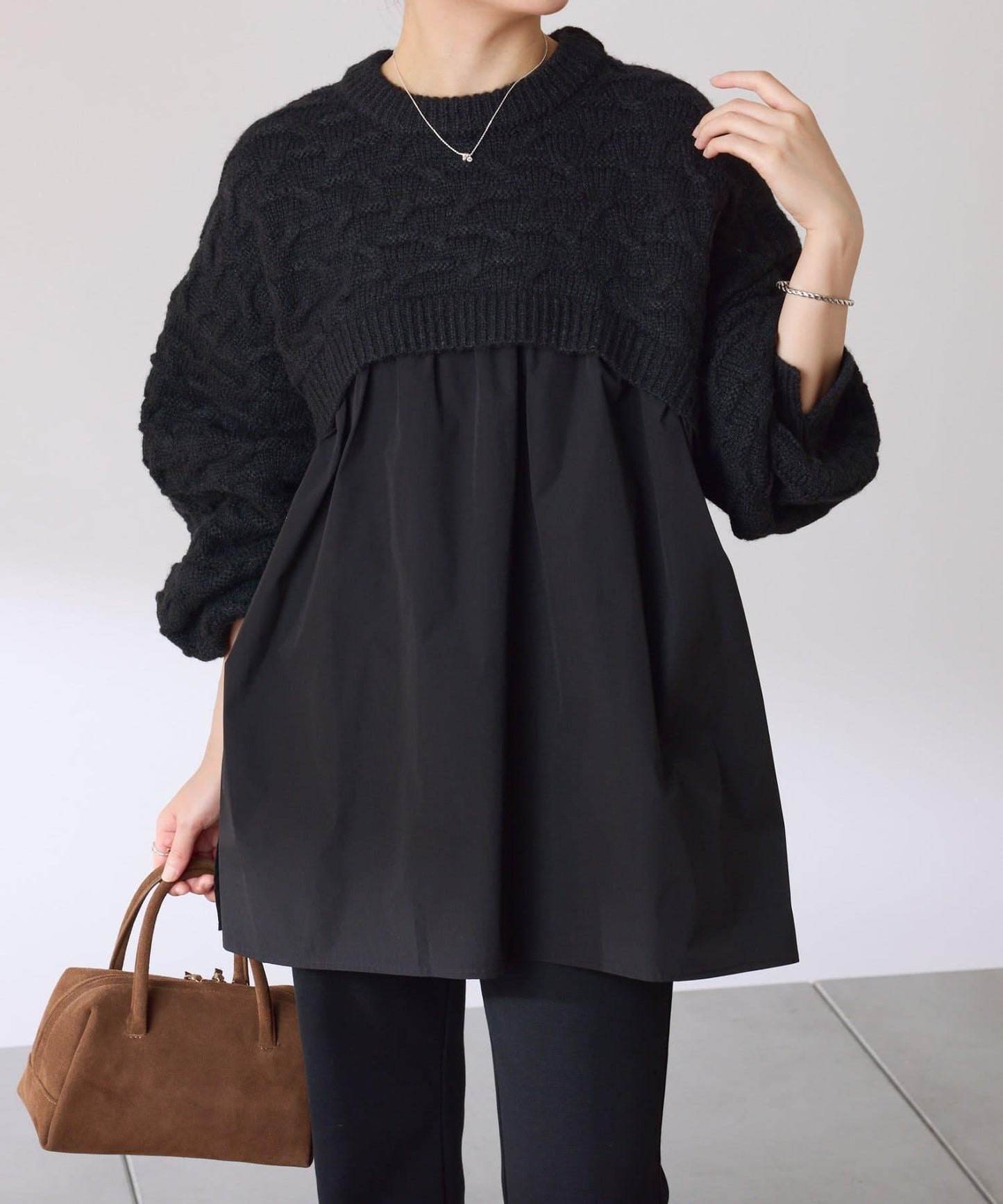 【一件穿出時尚感】拼接編織花紋針織衫