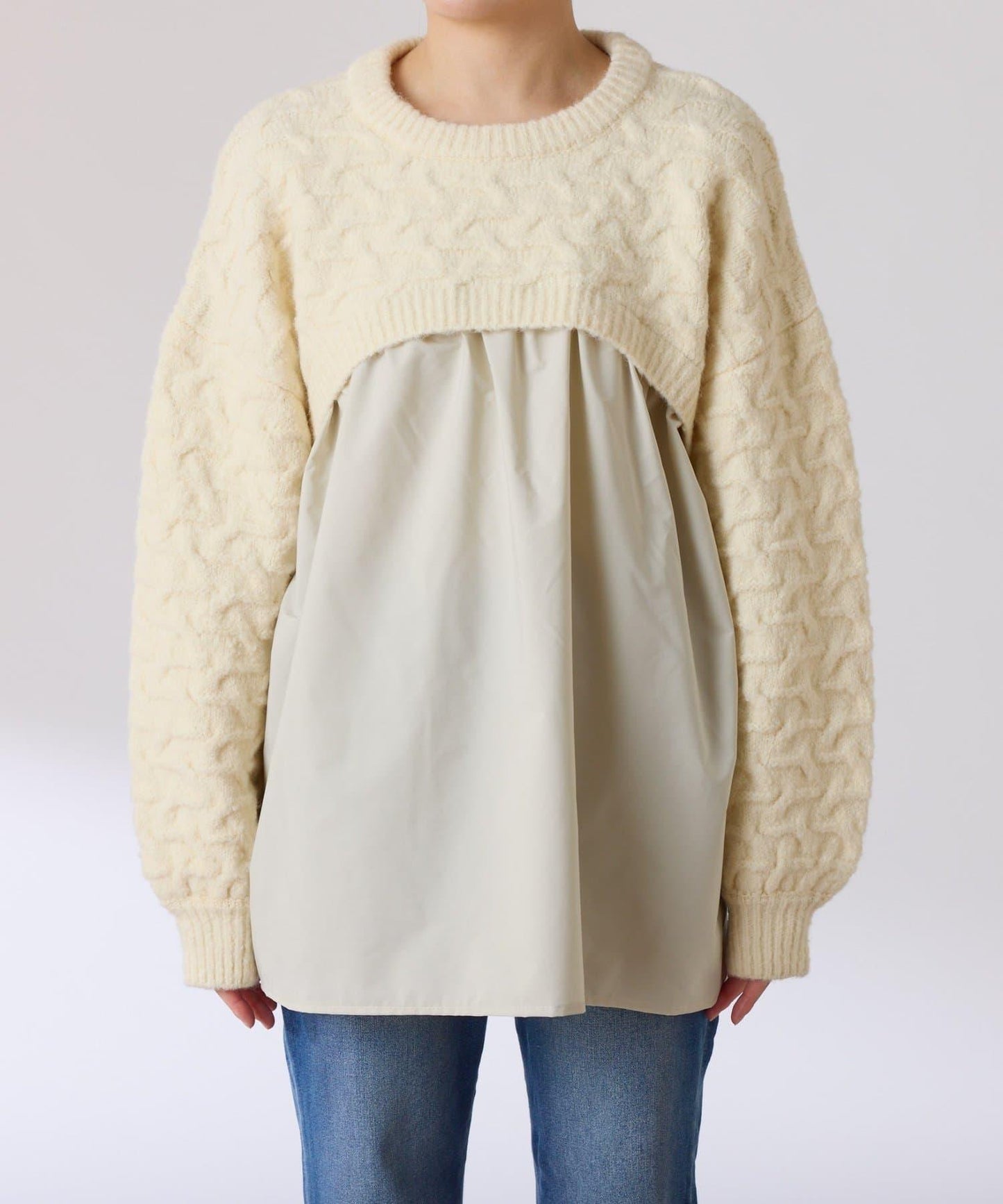 【一件穿出時尚感】拼接編織花紋針織衫