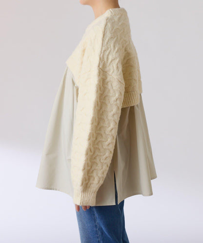 【一件穿出時尚感】拼接編織花紋針織衫