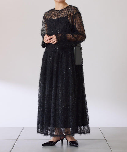 薄紗褶皺連衣裙