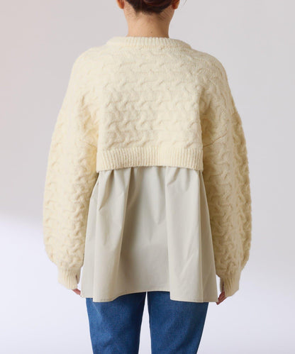 【一件穿出時尚感】拼接編織花紋針織衫