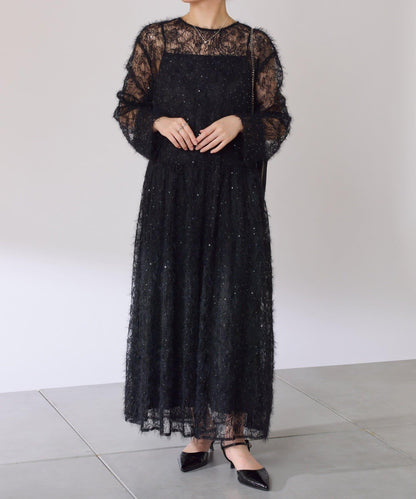 薄紗褶皺連衣裙