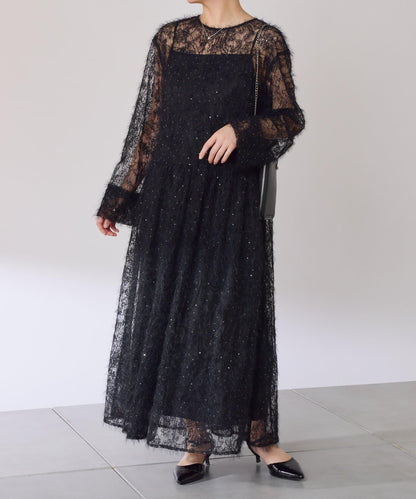 薄紗褶皺連衣裙