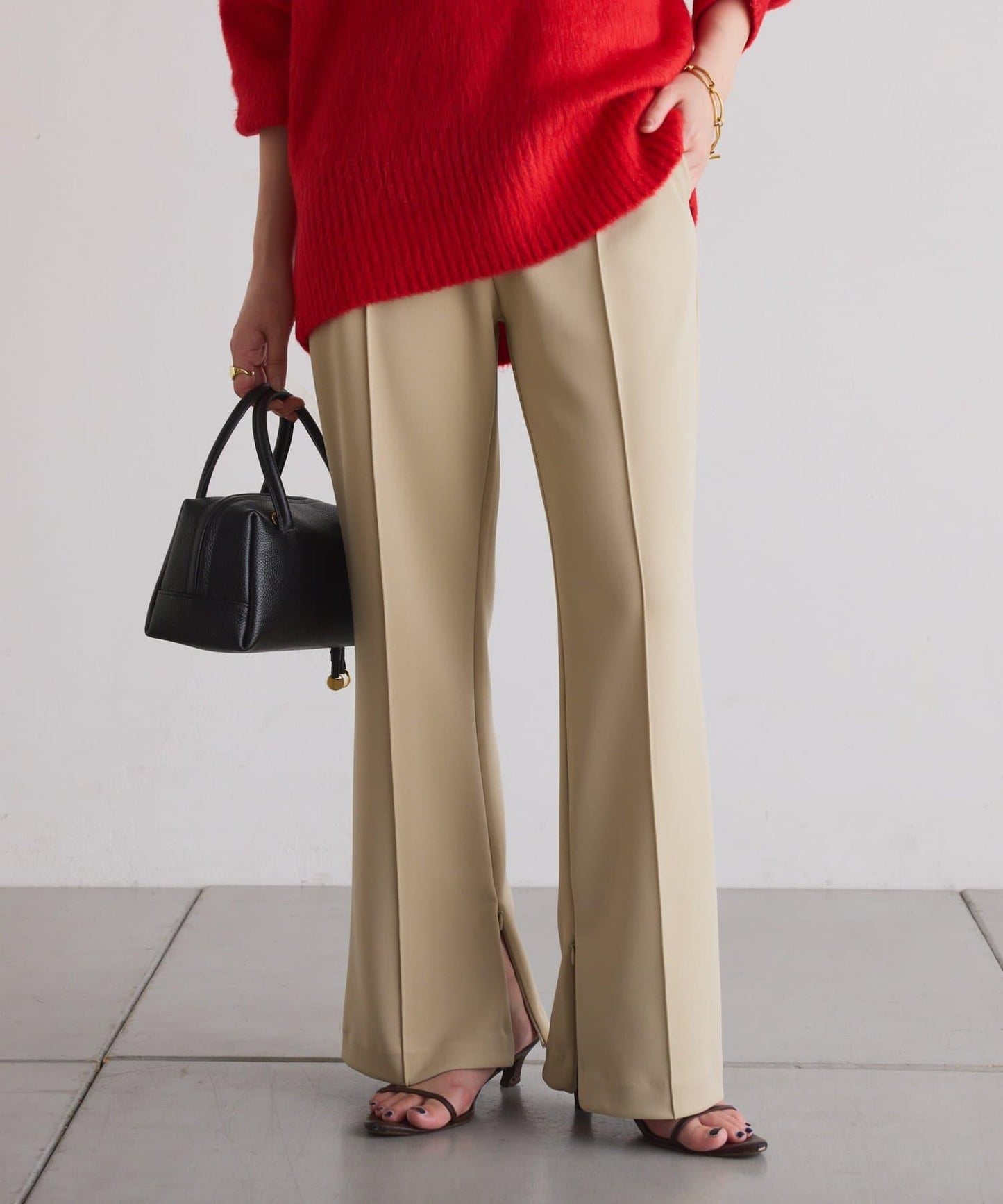 【2尺碼可選/高彈力】壓褶微喇叭褲