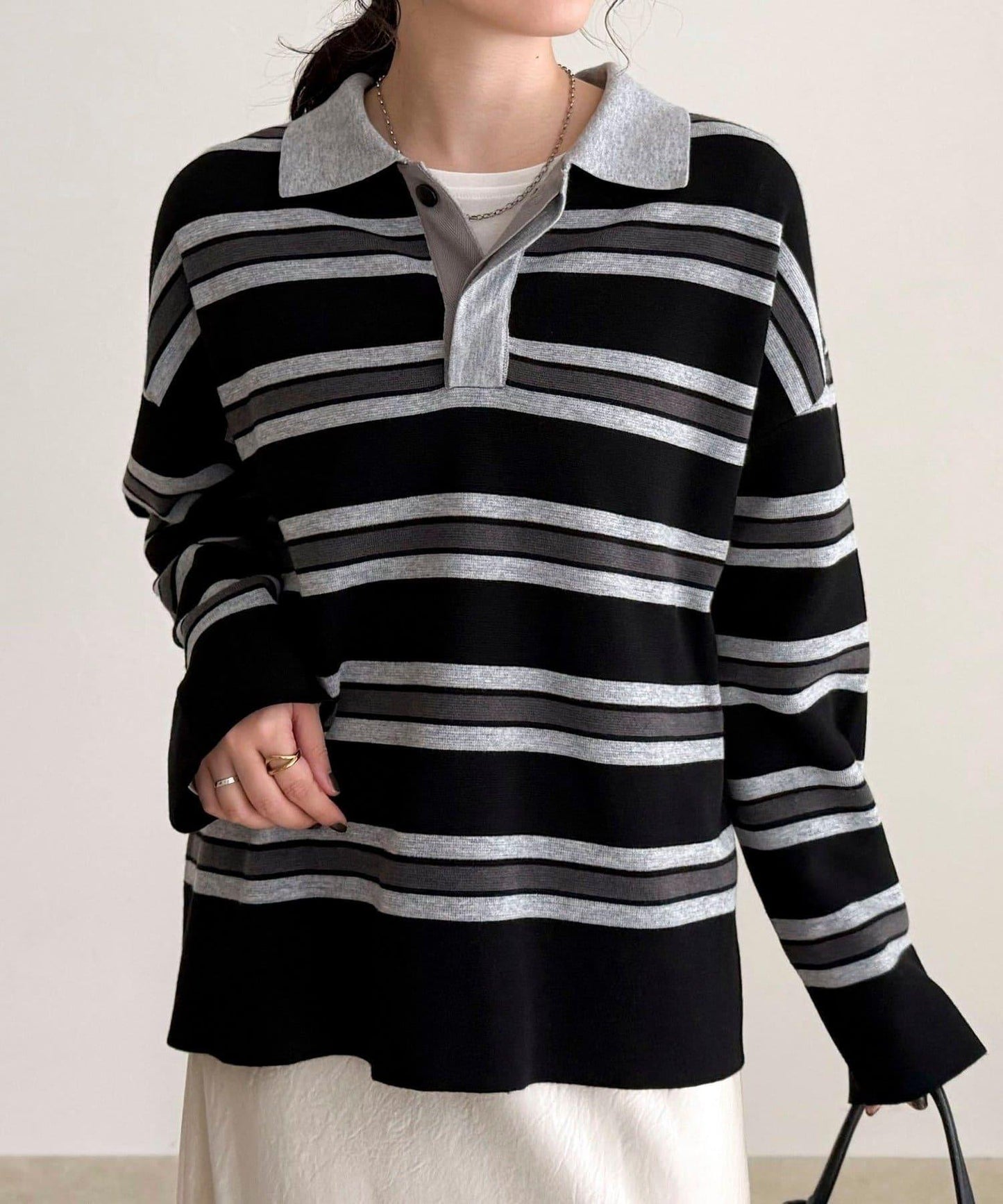 條紋針織套頭衫
