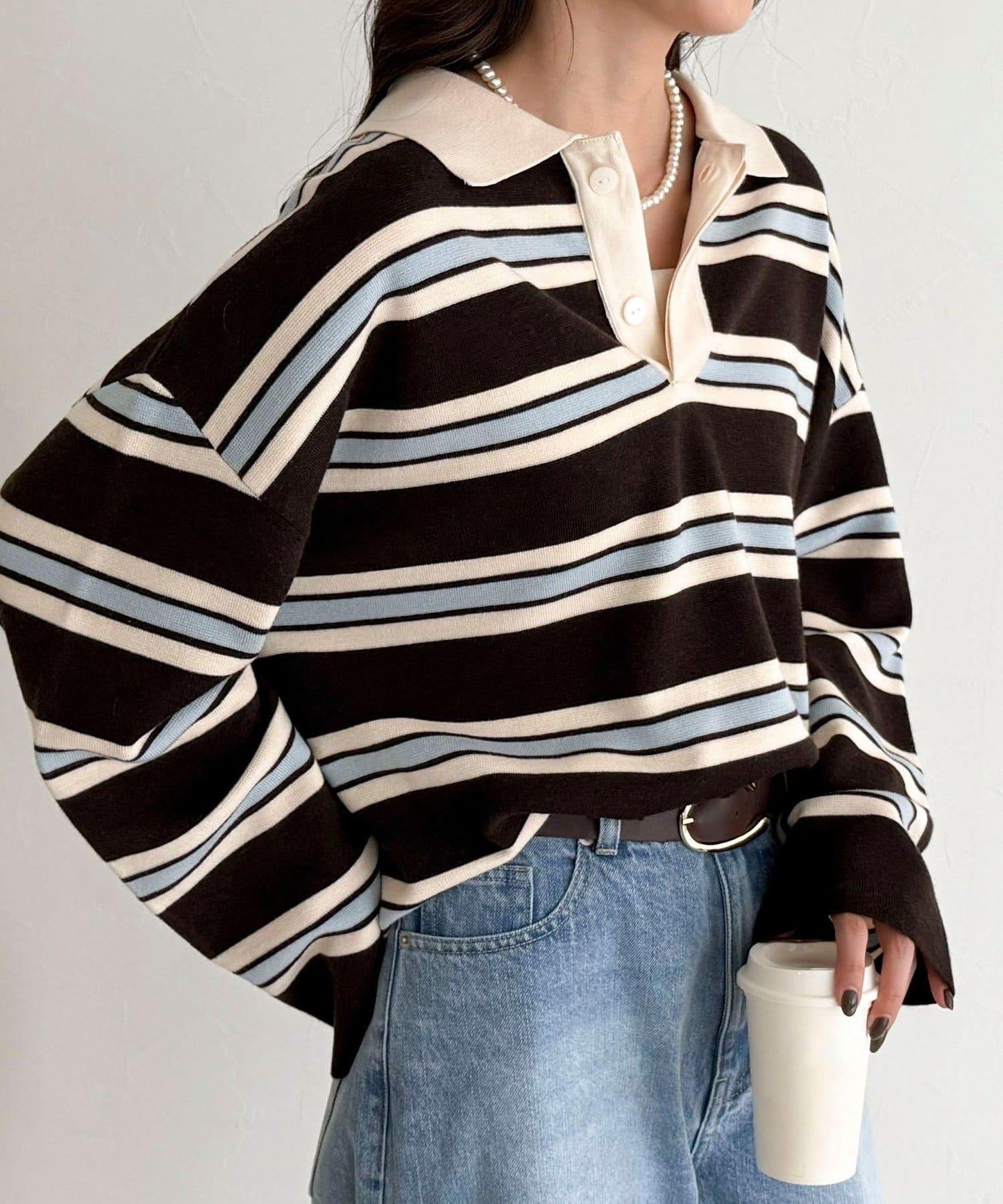 條紋針織套頭衫