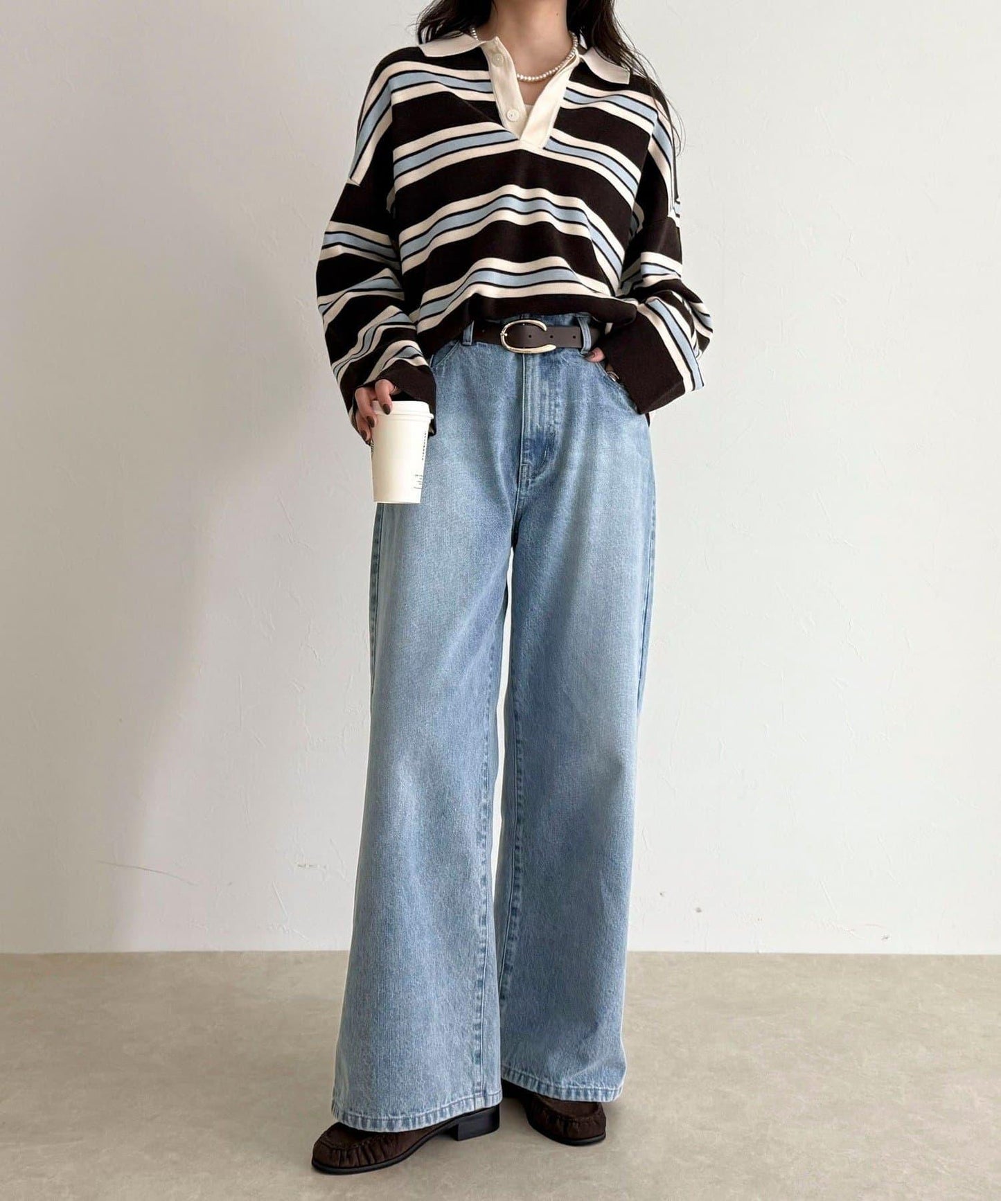 條紋針織套頭衫