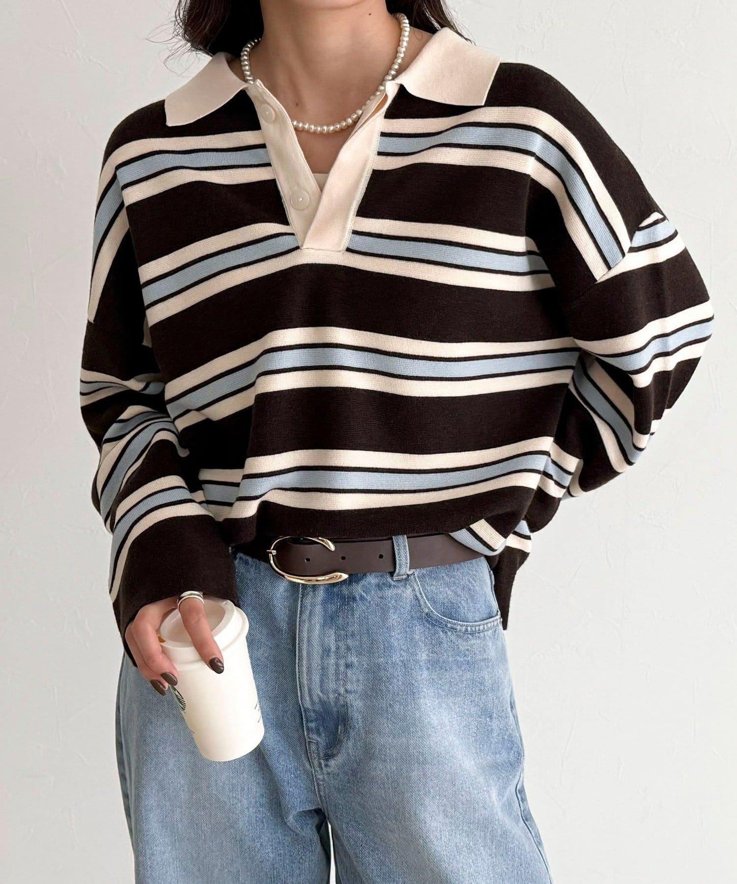 條紋針織套頭衫