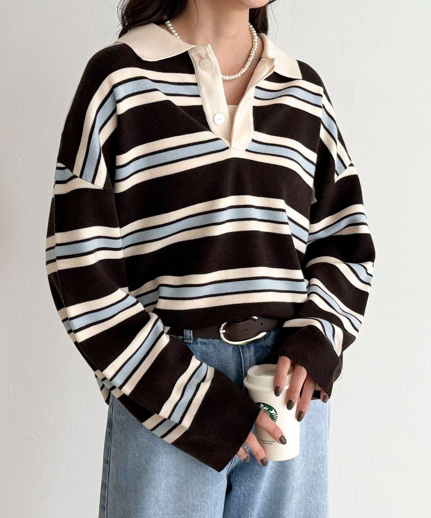 條紋針織套頭衫