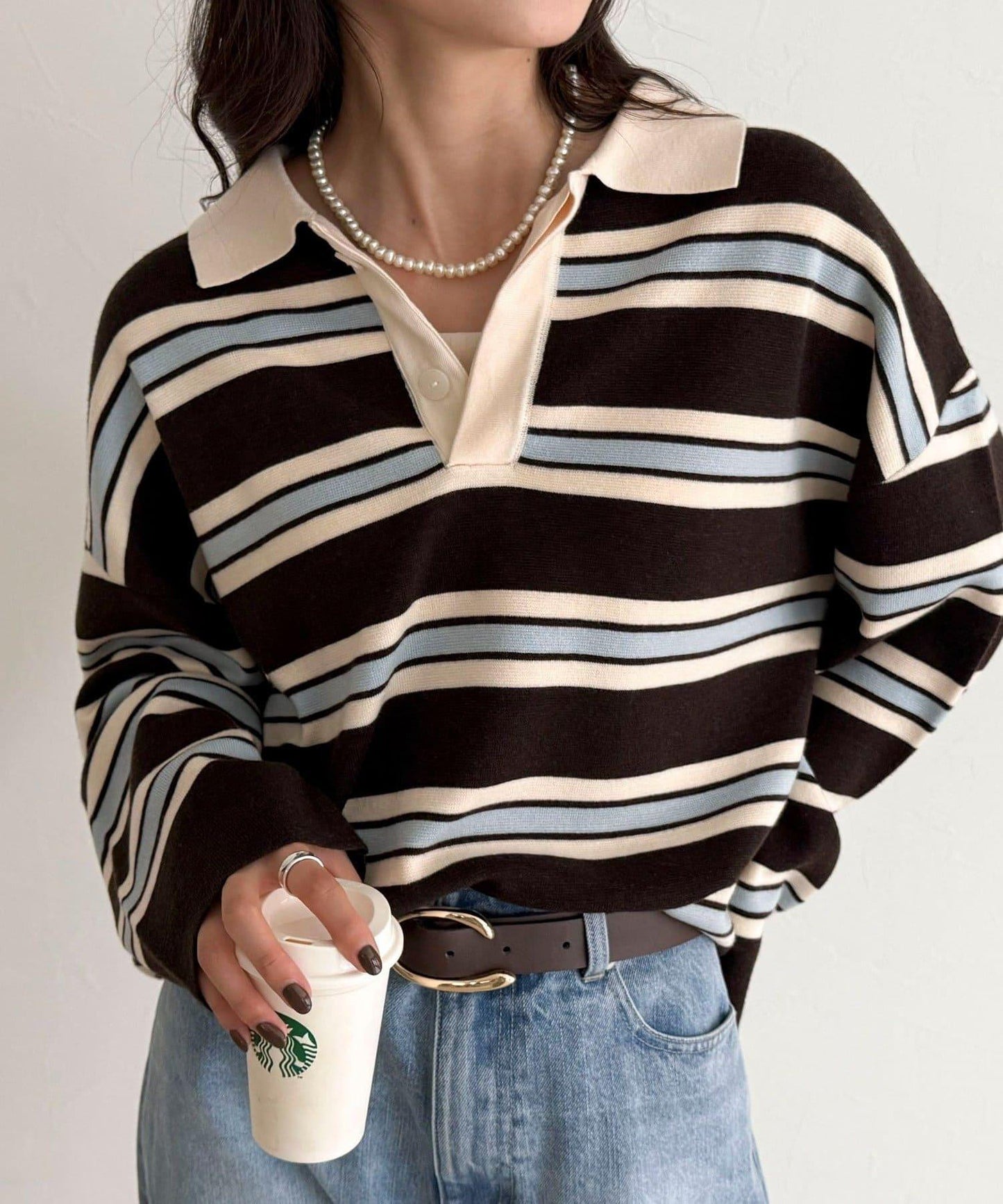 條紋針織套頭衫