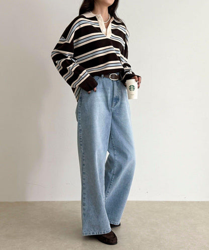 條紋針織套頭衫