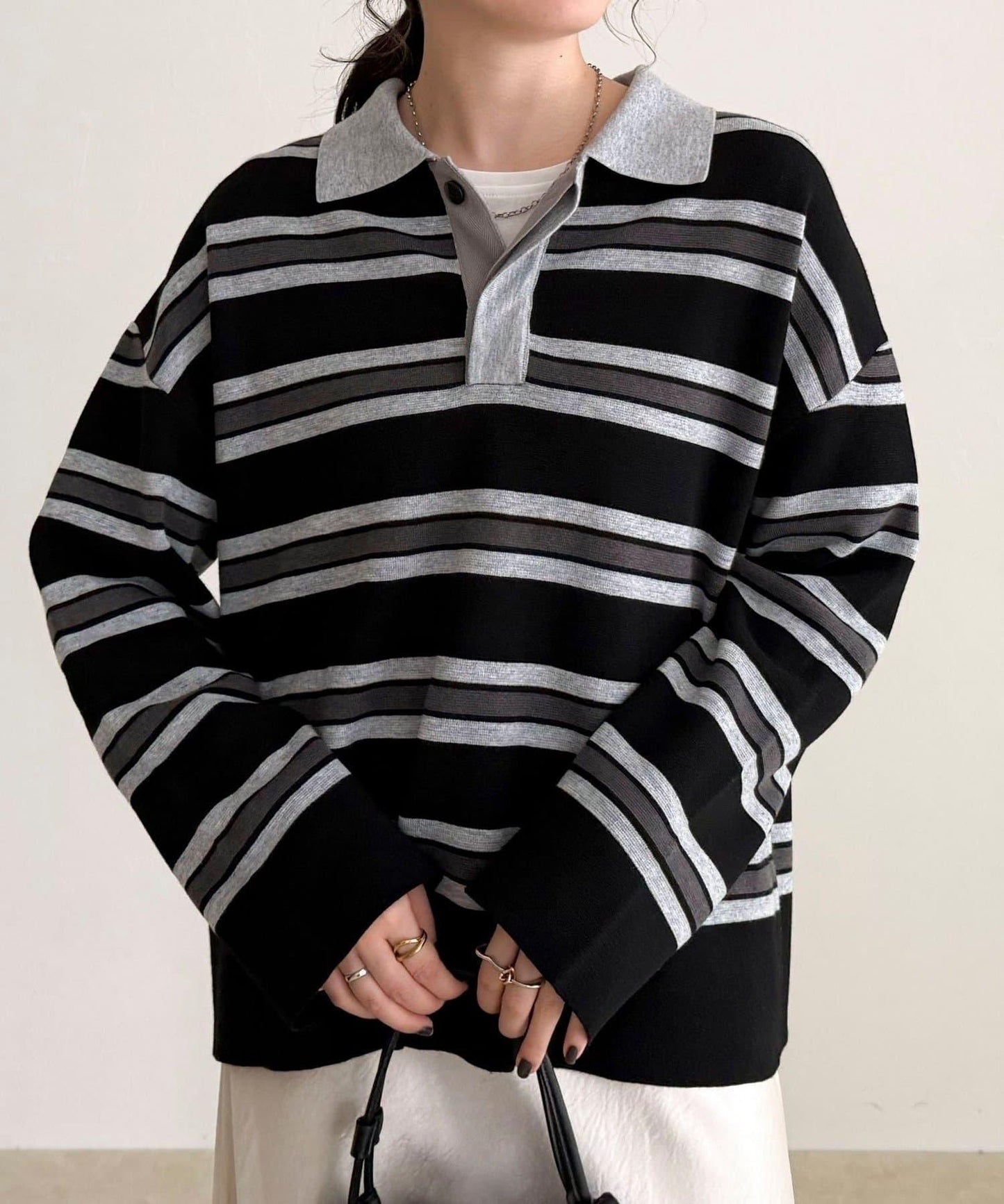 條紋針織套頭衫