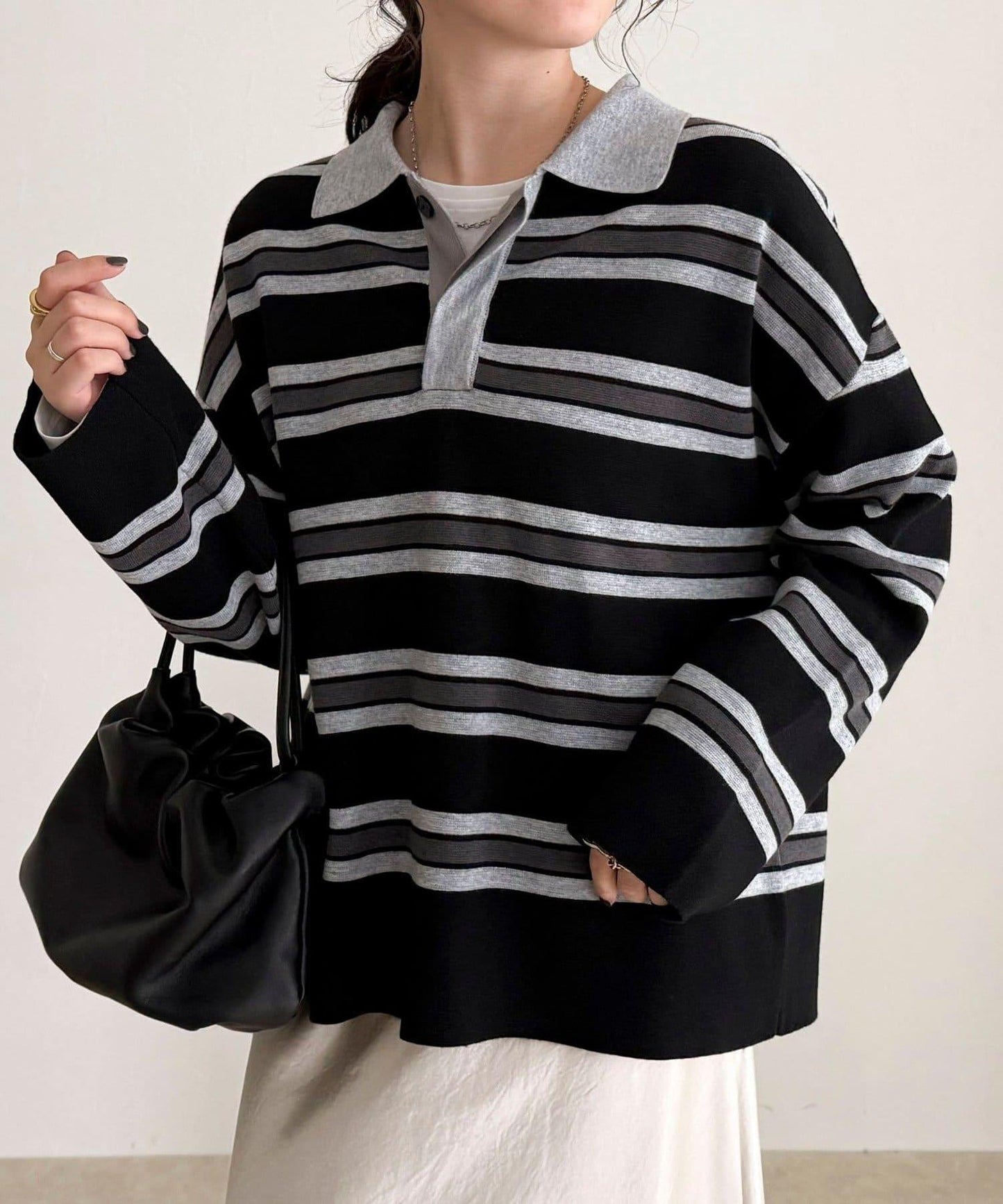 條紋針織套頭衫