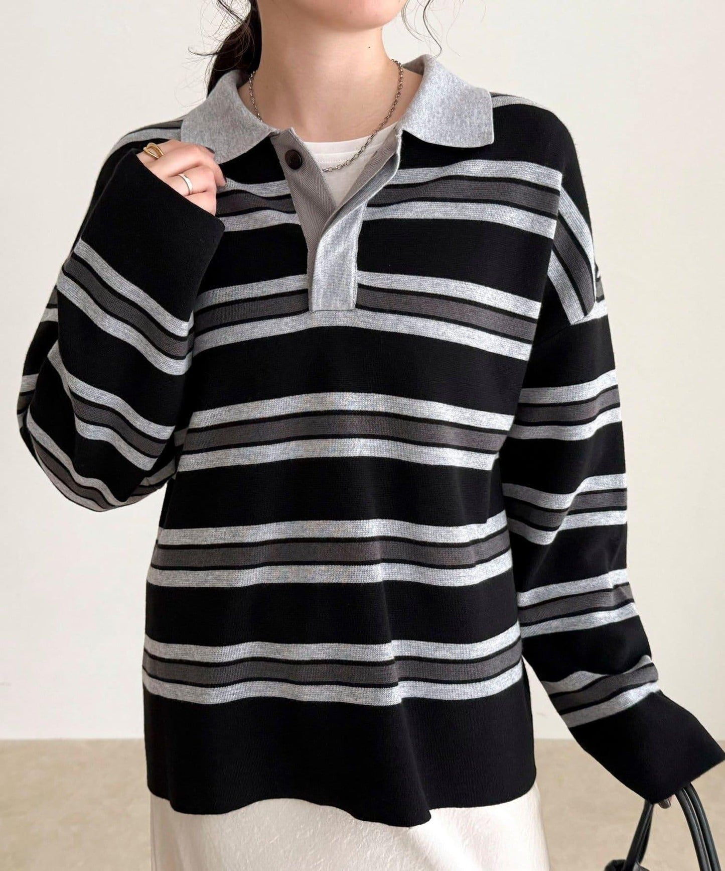 條紋針織套頭衫