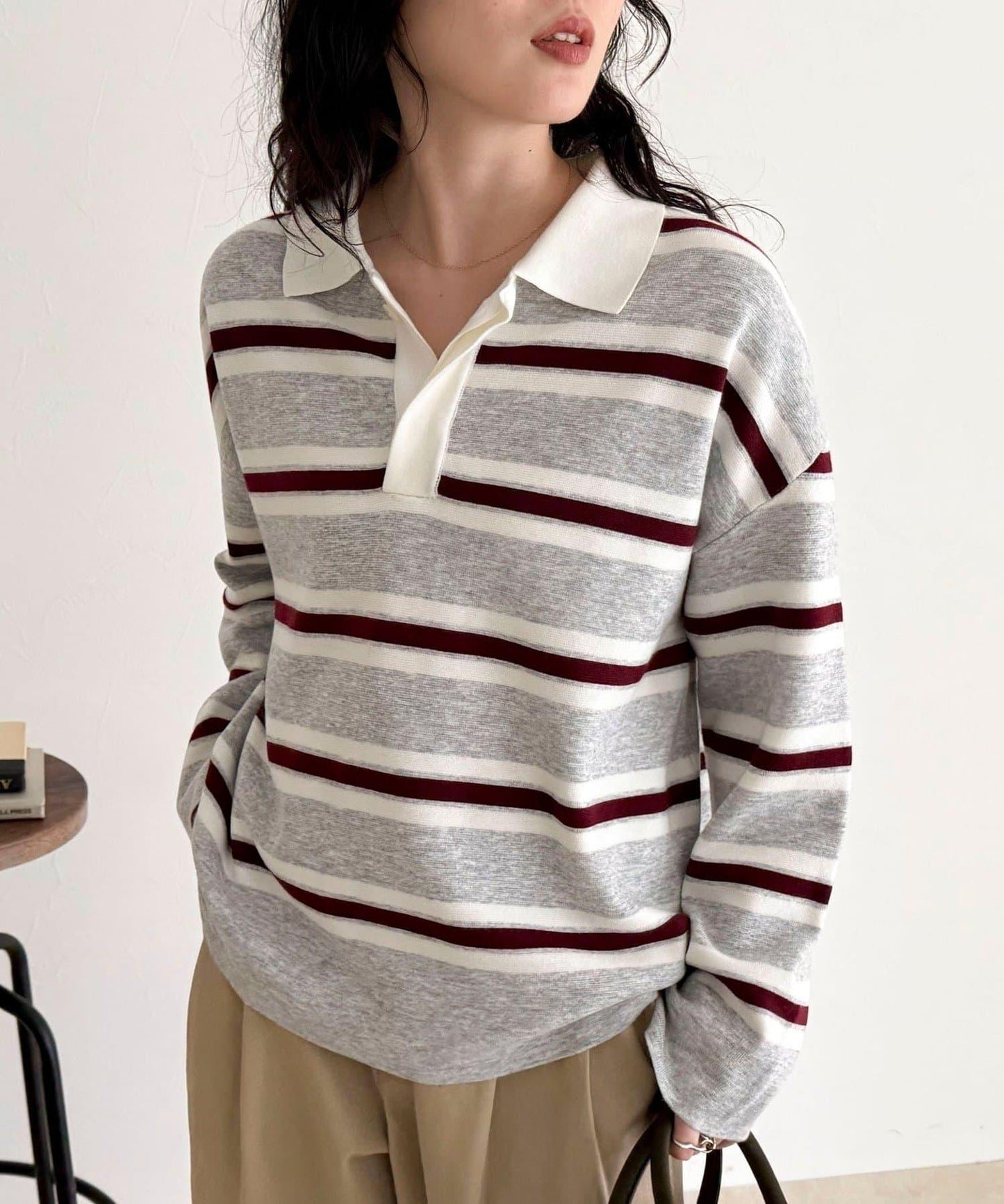 條紋針織套頭衫