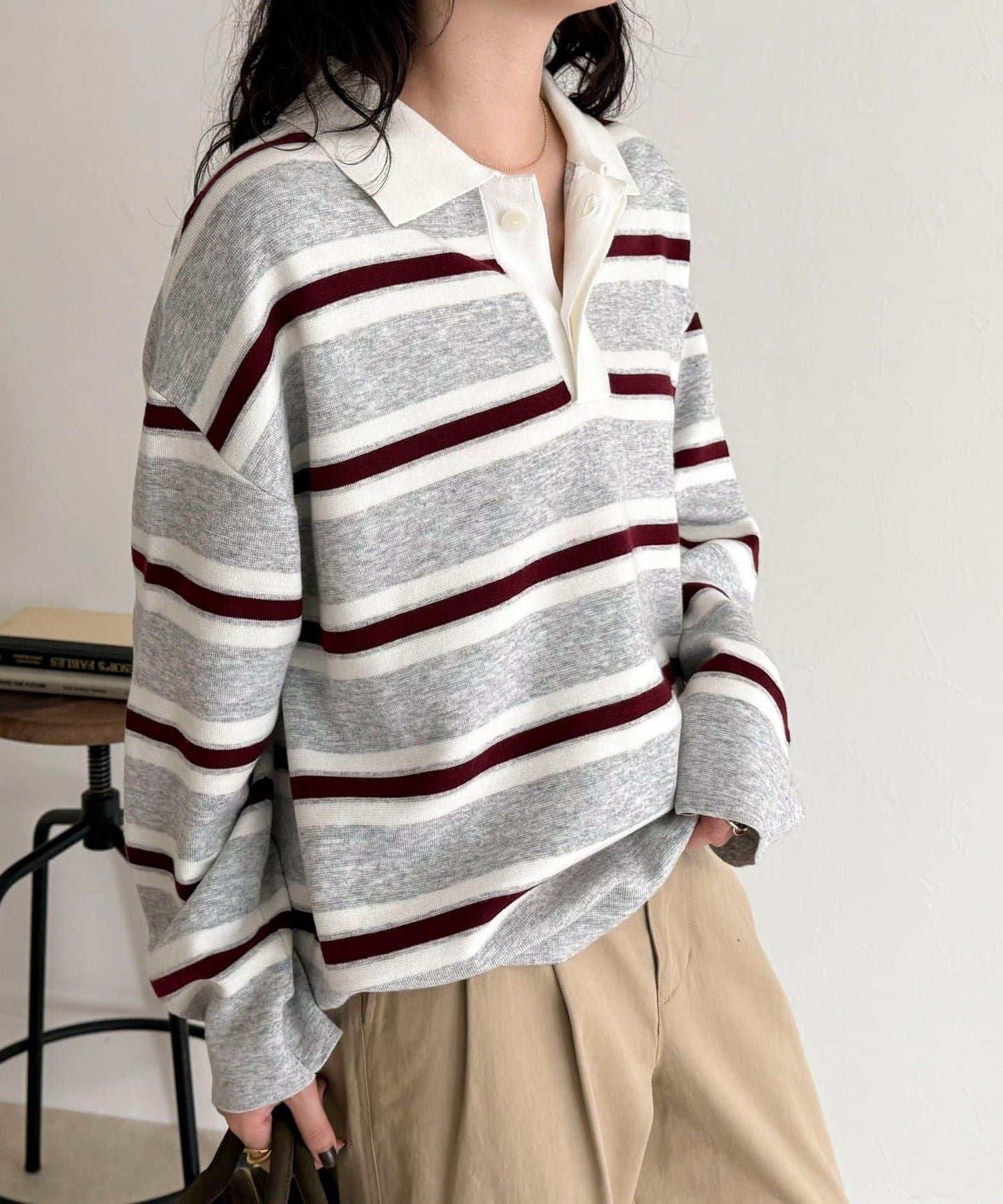 條紋針織套頭衫