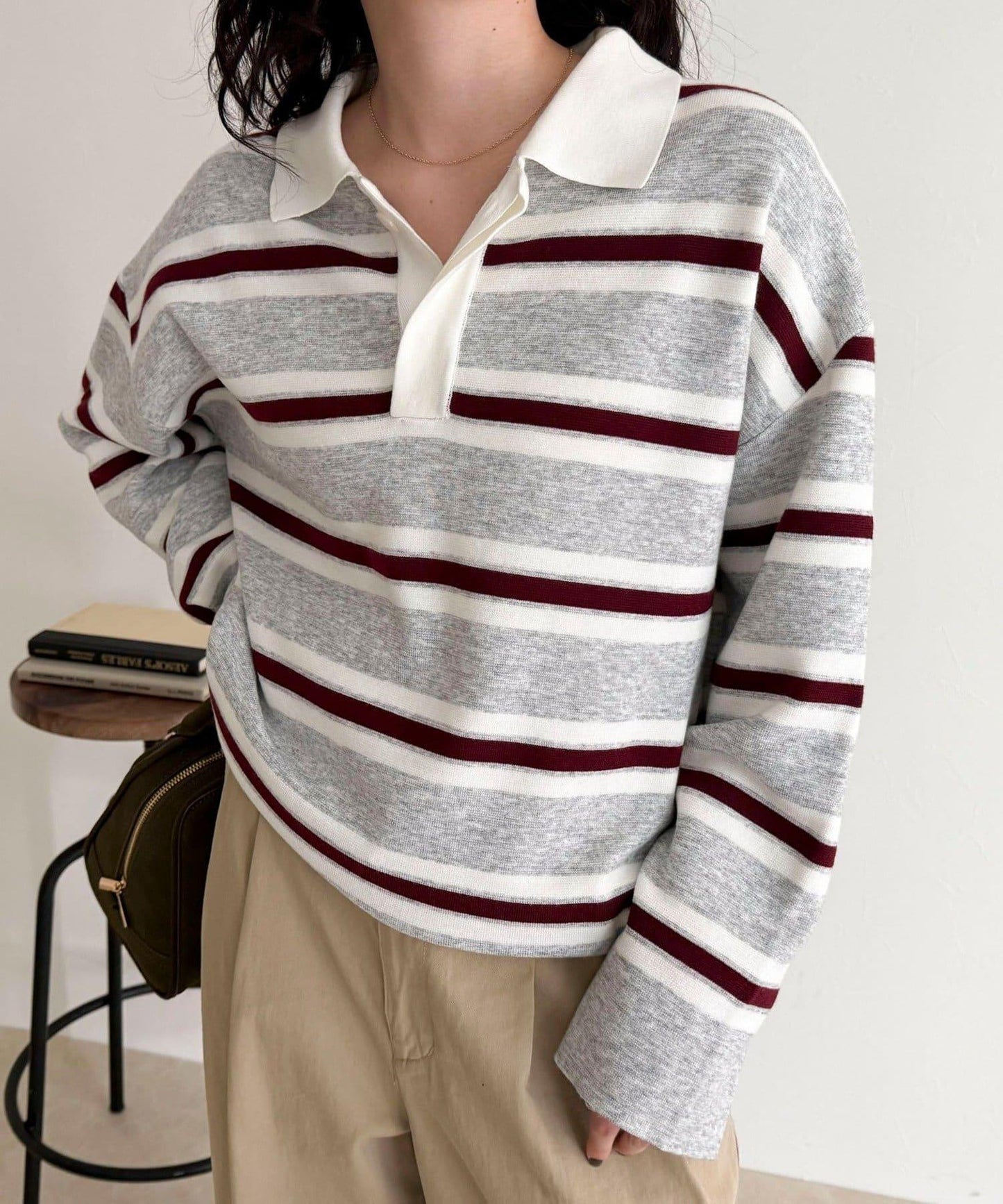 條紋針織套頭衫