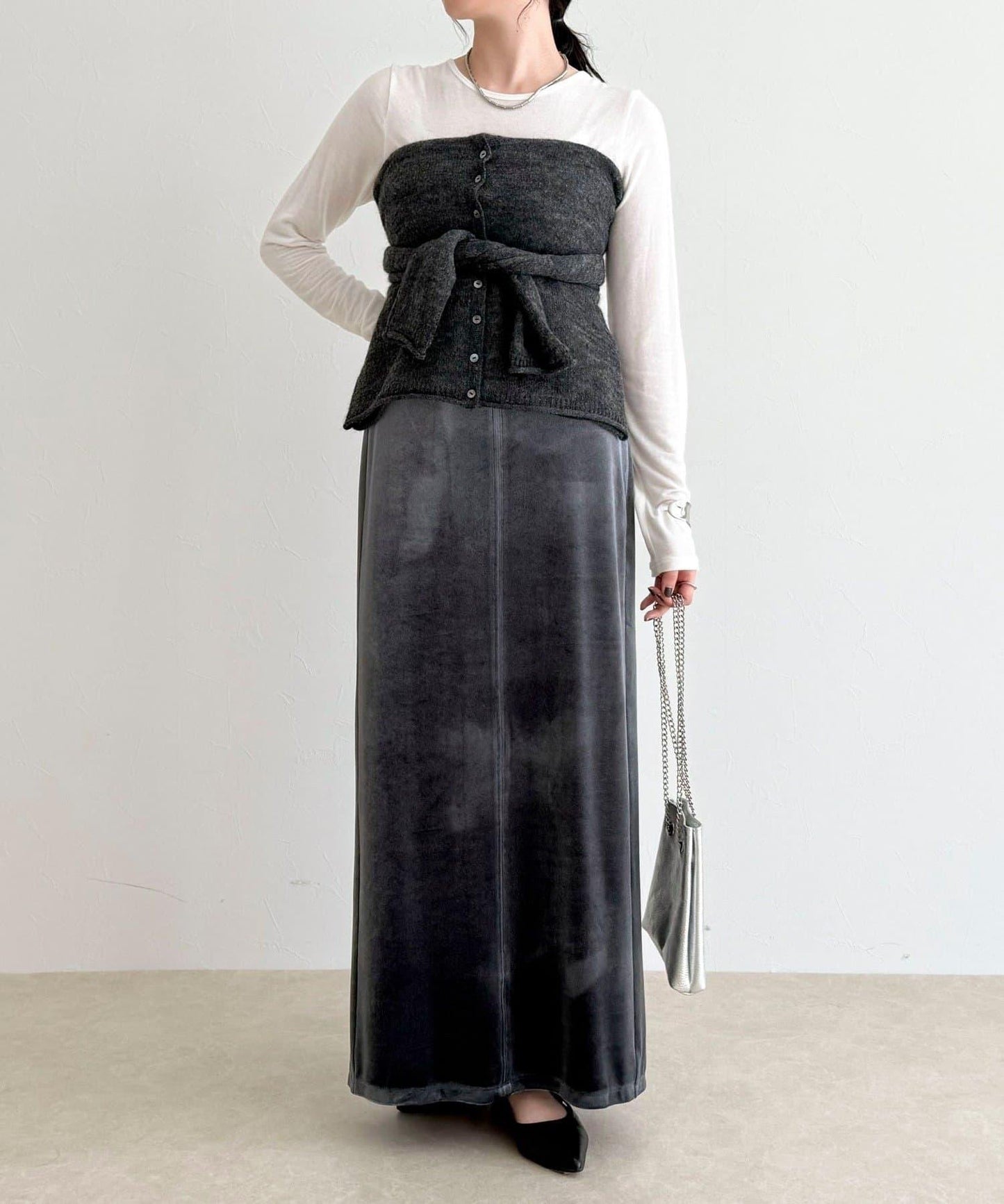 天鵝絨修身半身裙