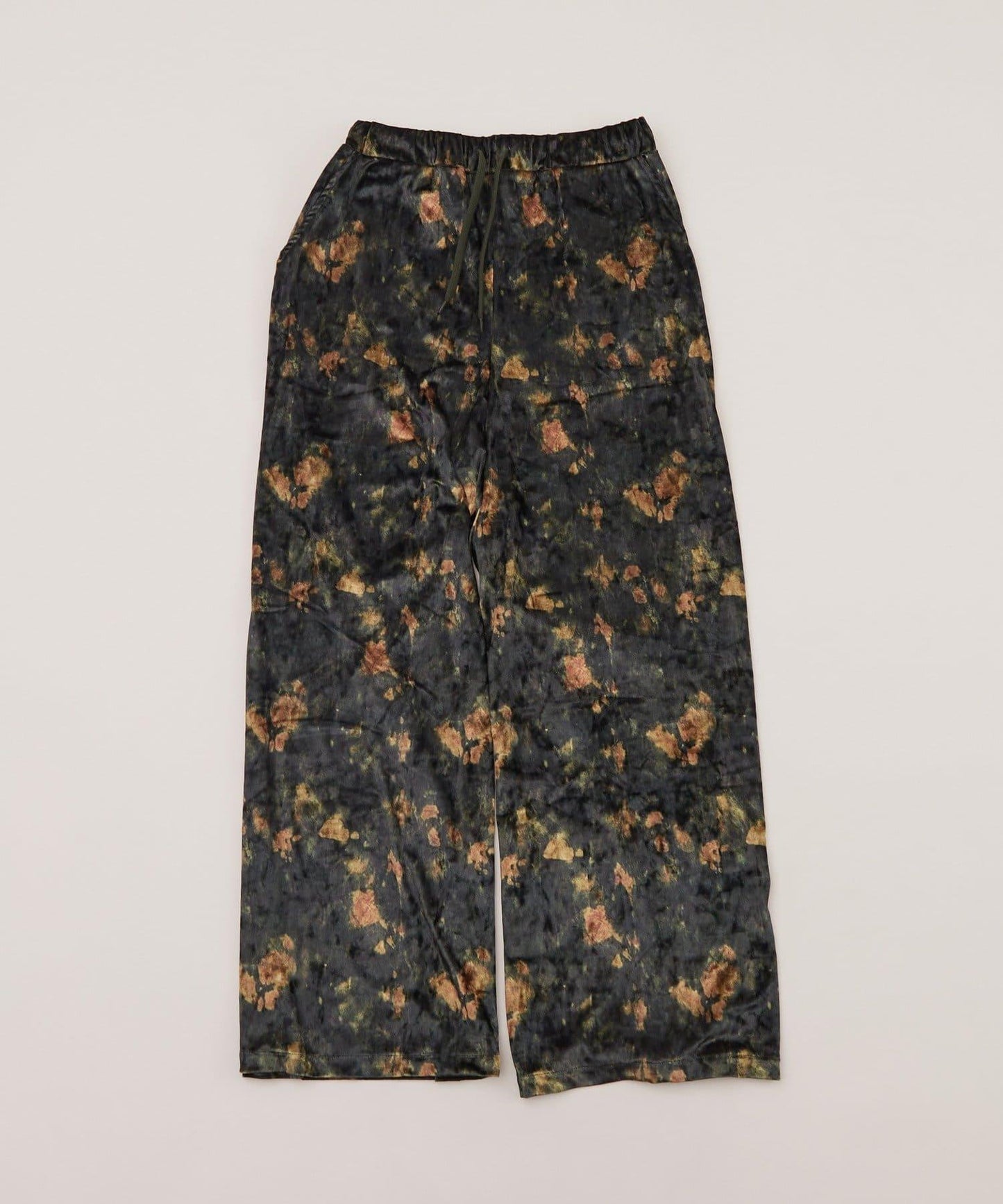 花卉圖案天鵝絨休閒褲