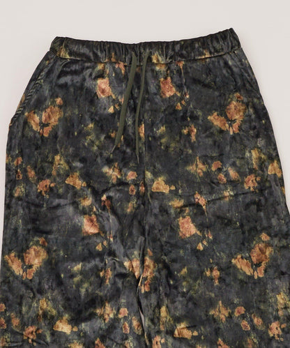 花卉圖案天鵝絨休閒褲