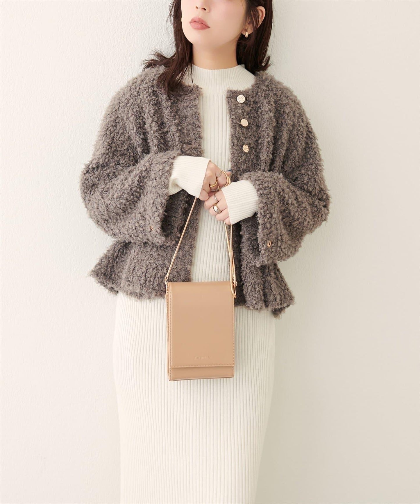 荷葉邊羊羔絨開衫