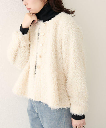 荷葉邊羊羔絨開衫