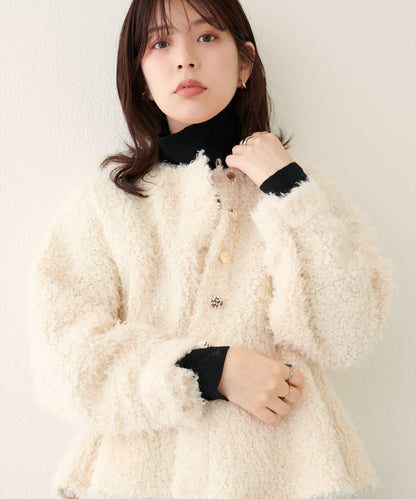 荷葉邊羊羔絨開衫