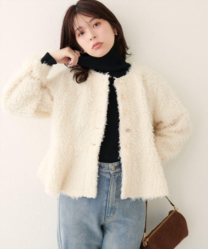 荷葉邊羊羔絨開衫