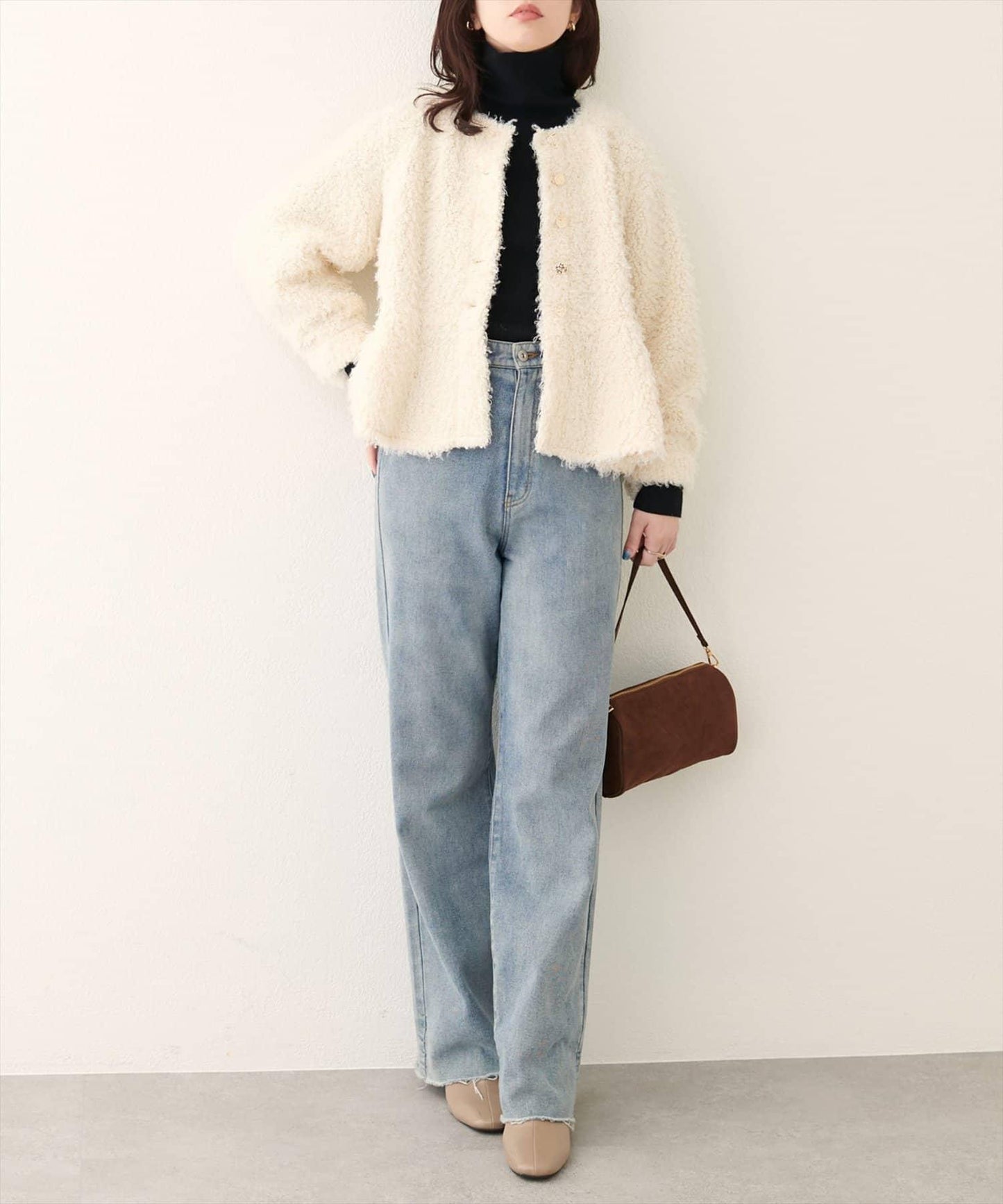 荷葉邊羊羔絨開衫