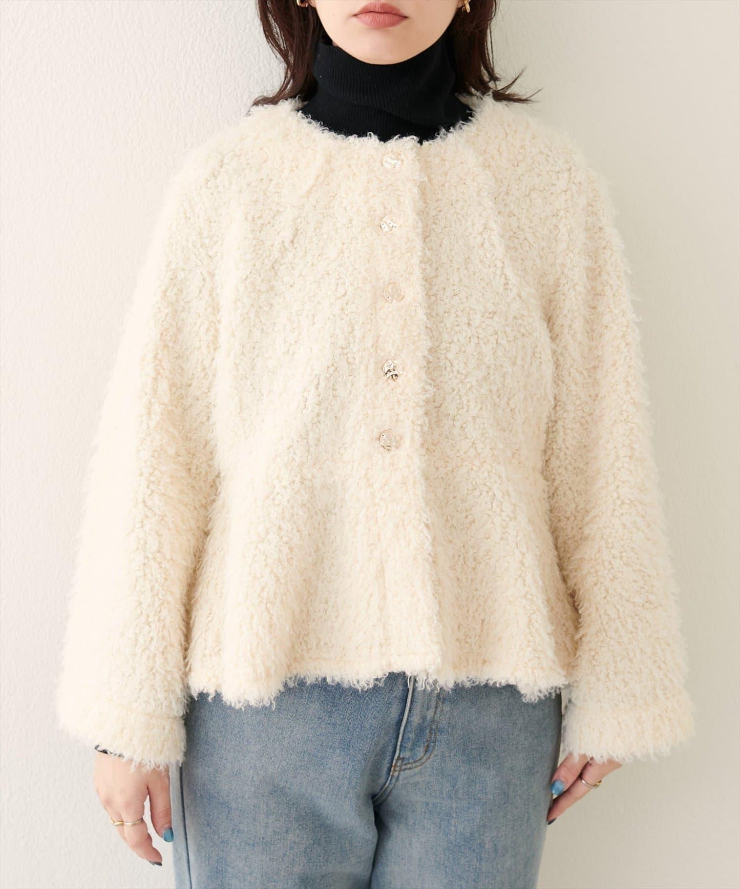 荷葉邊羊羔絨開衫