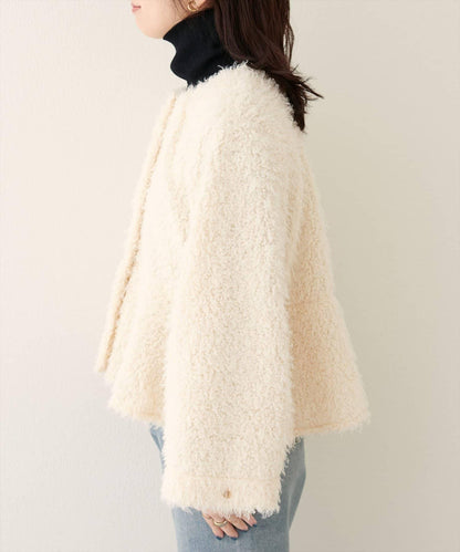 荷葉邊羊羔絨開衫