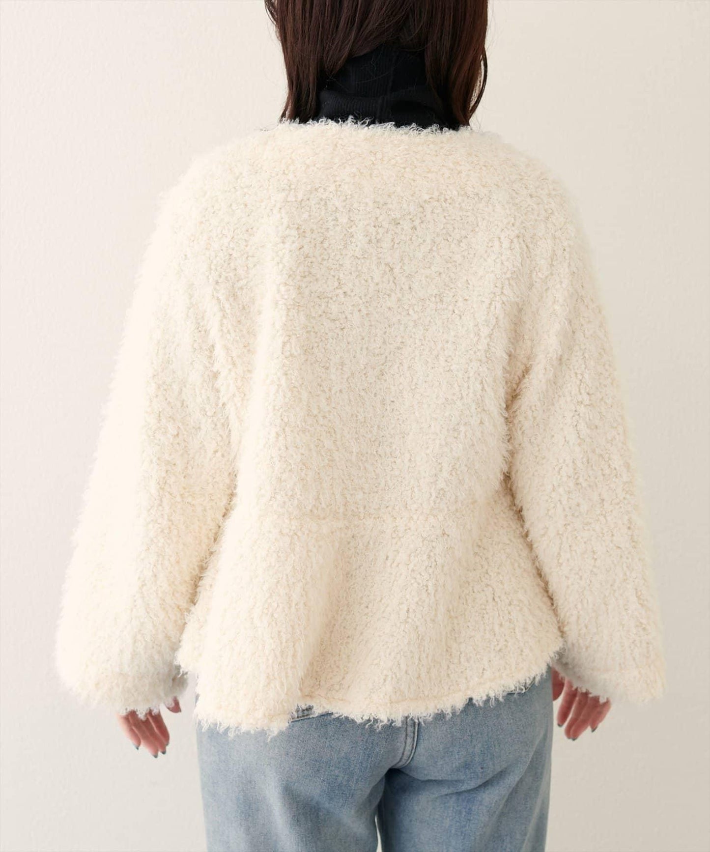 荷葉邊羊羔絨開衫