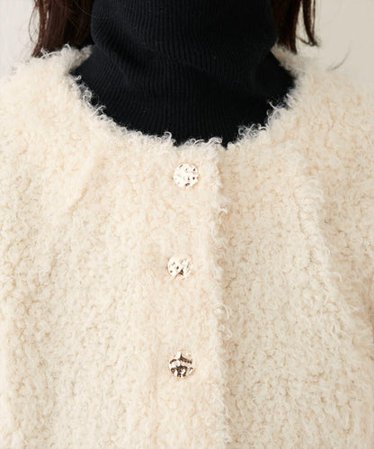 荷葉邊羊羔絨開衫