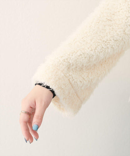 荷葉邊羊羔絨開衫