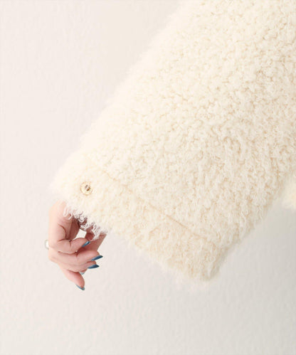 荷葉邊羊羔絨開衫