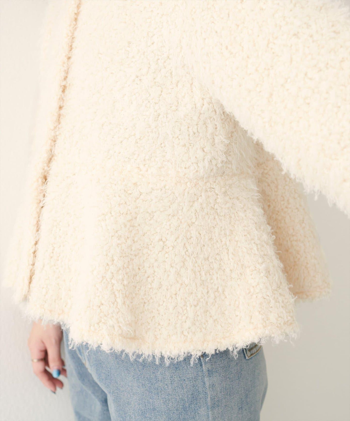 荷葉邊羊羔絨開衫