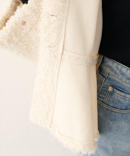 荷葉邊羊羔絨開衫
