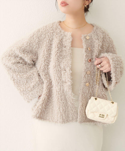 荷葉邊羊羔絨開衫