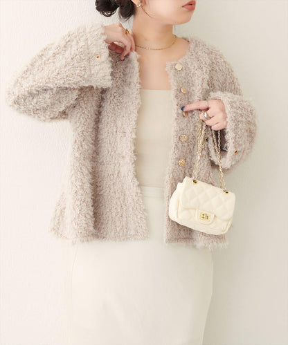 荷葉邊羊羔絨開衫