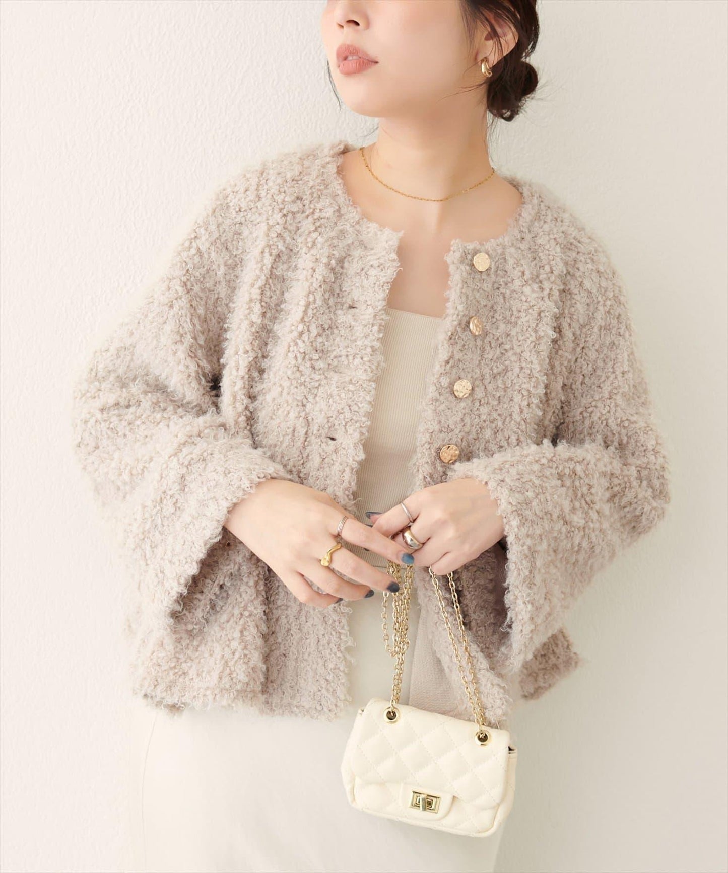 荷葉邊羊羔絨開衫