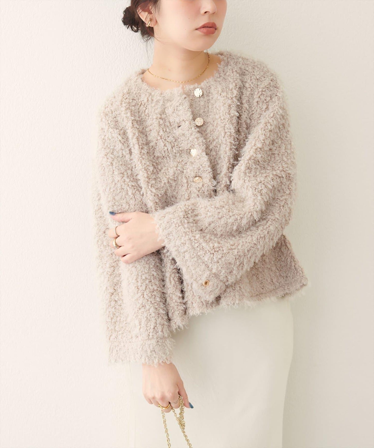 荷葉邊羊羔絨開衫