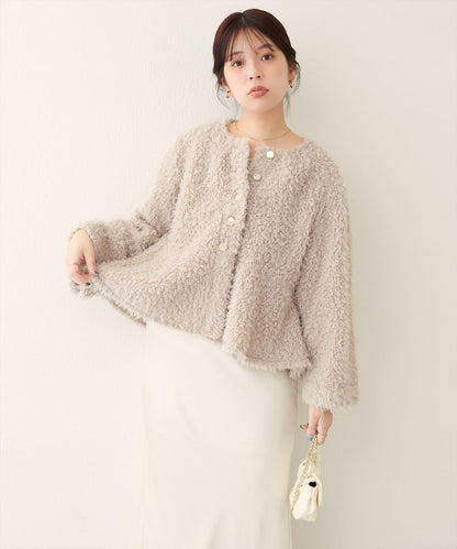 荷葉邊羊羔絨開衫