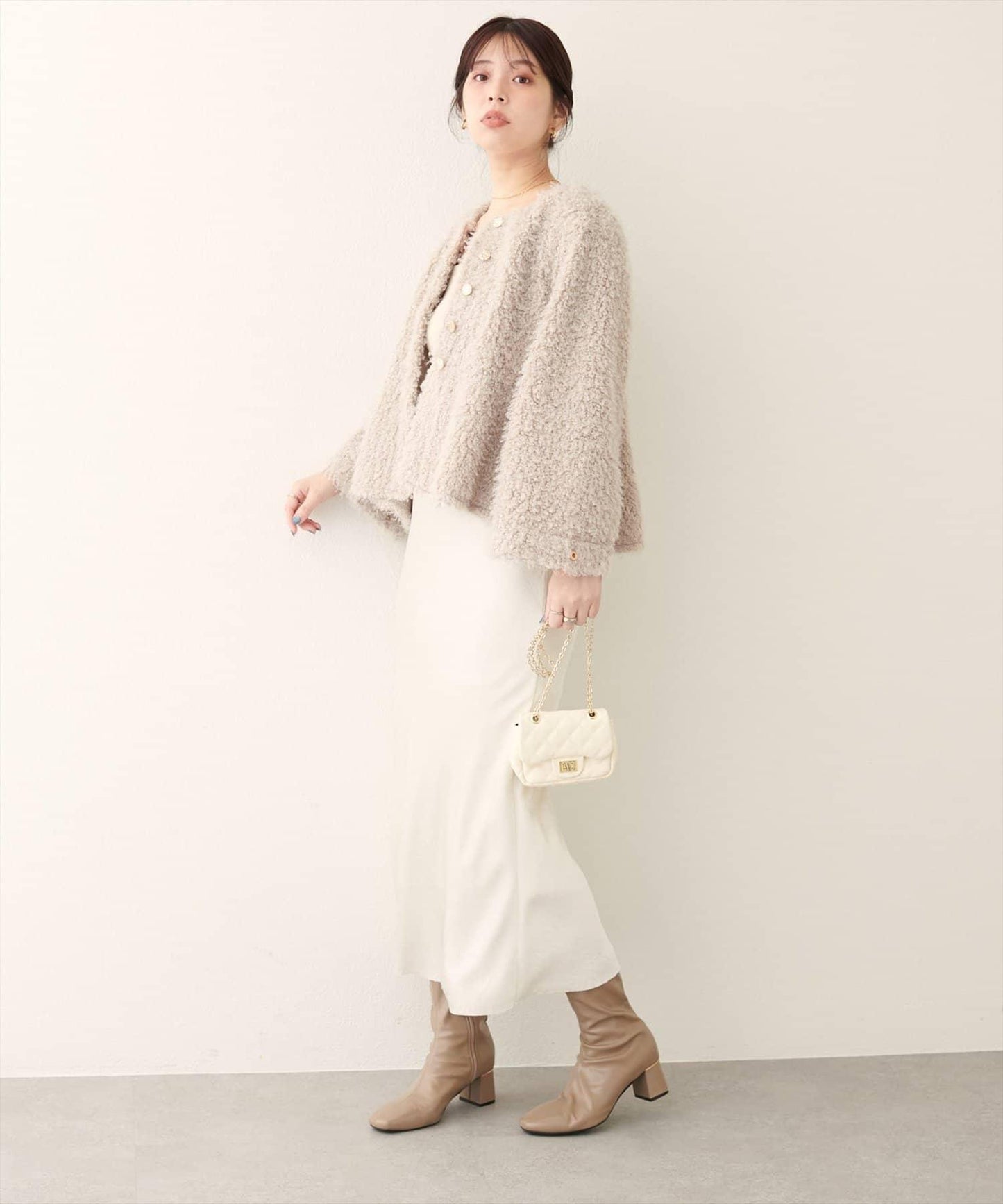 荷葉邊羊羔絨開衫