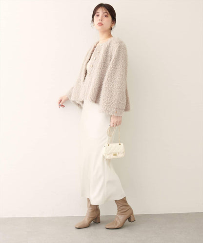 荷葉邊羊羔絨開衫