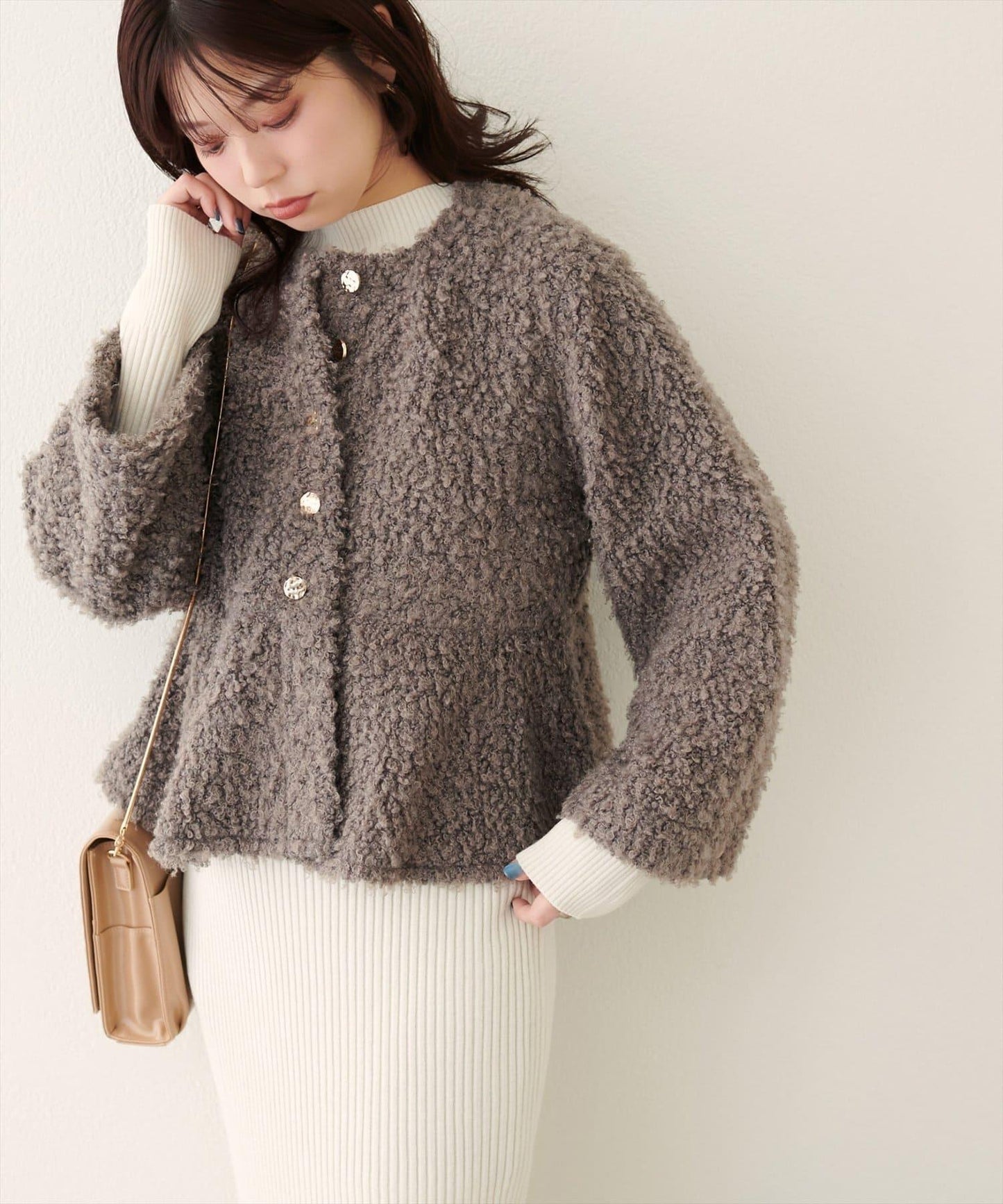 荷葉邊羊羔絨開衫